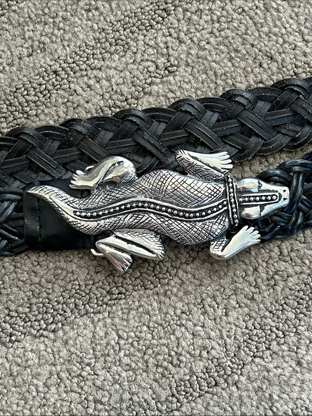Chicos Belt Women M/L Black Braided Leather Alligator  Buckle Statement